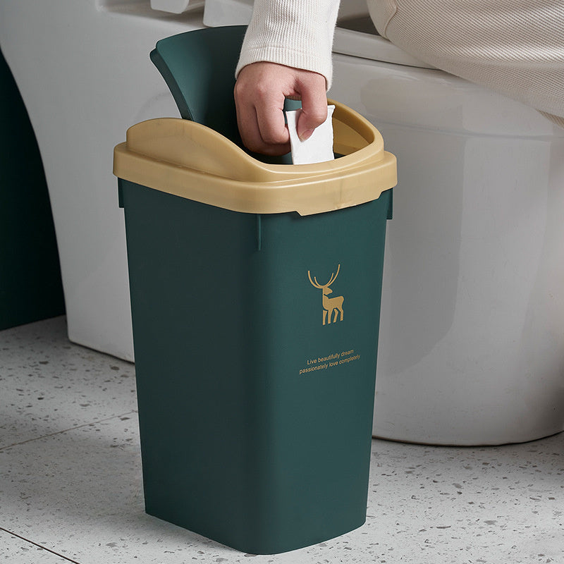 Deer Print Trash Can with Shake Cover 10L 12L