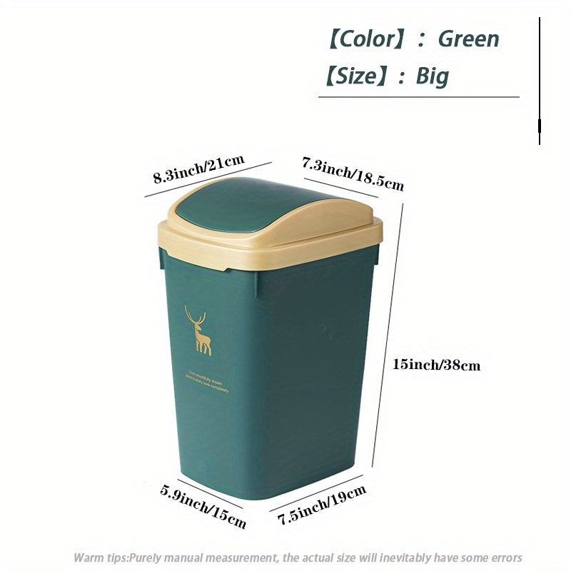 Deer Print Trash Can with Shake Cover 10L 12L