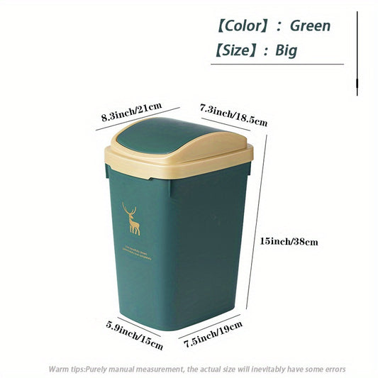 Deer Print Trash Can with Shake Cover 10L 12L