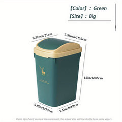 Deer Print Trash Can with Shake Cover 10L 12L
