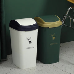 Deer Print Trash Can with Shake Cover 10L 12L