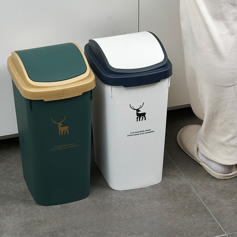 Deer Print Trash Can with Shake Cover 10L 12L
