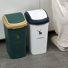Deer Print Trash Can with Shake Cover 10L 12L
