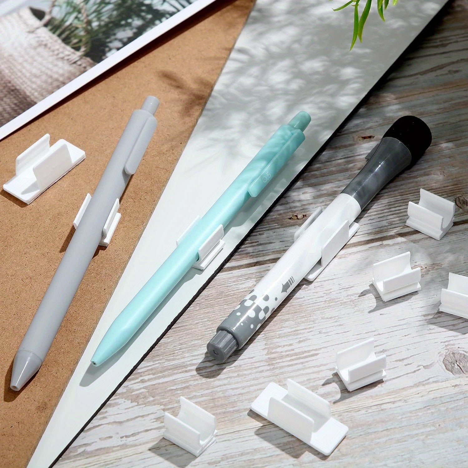10pcs Adhesive Pen Holder Clip Stick On Board Organizer