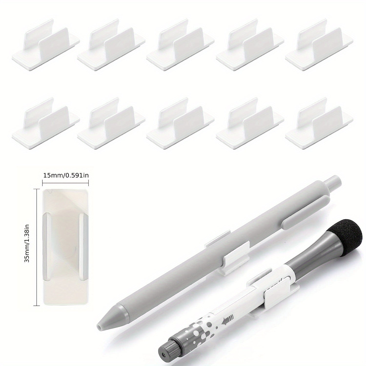10pcs Adhesive Pen Holder Clip Stick On Board Organizer
