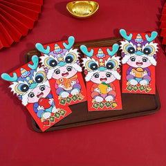 4 Pcs Festive Year Red Envelope 3D Zodiac Dragon