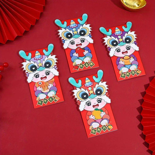 4 Pcs Festive Year Red Envelope 3D Zodiac Dragon