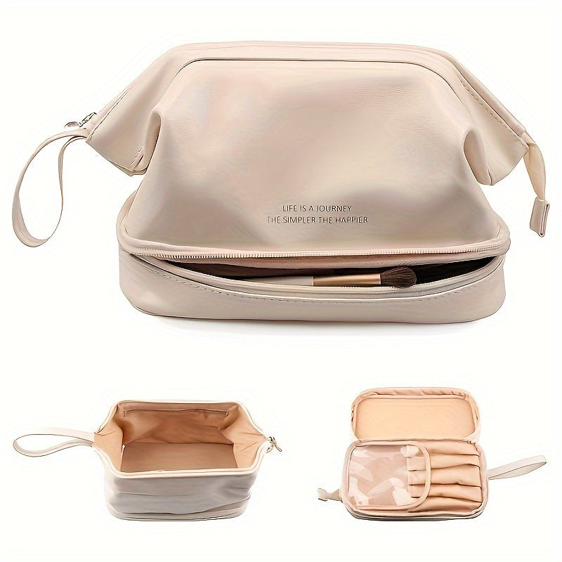 Double Layer Makeup Bag Solid Cosmetic Bag For Travel Toiletry Bag