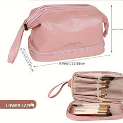 Double Layer Makeup Bag Solid Cosmetic Bag For Travel Toiletry Bag