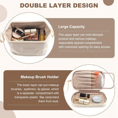 Double Layer Makeup Bag Solid Cosmetic Bag For Travel Toiletry Bag