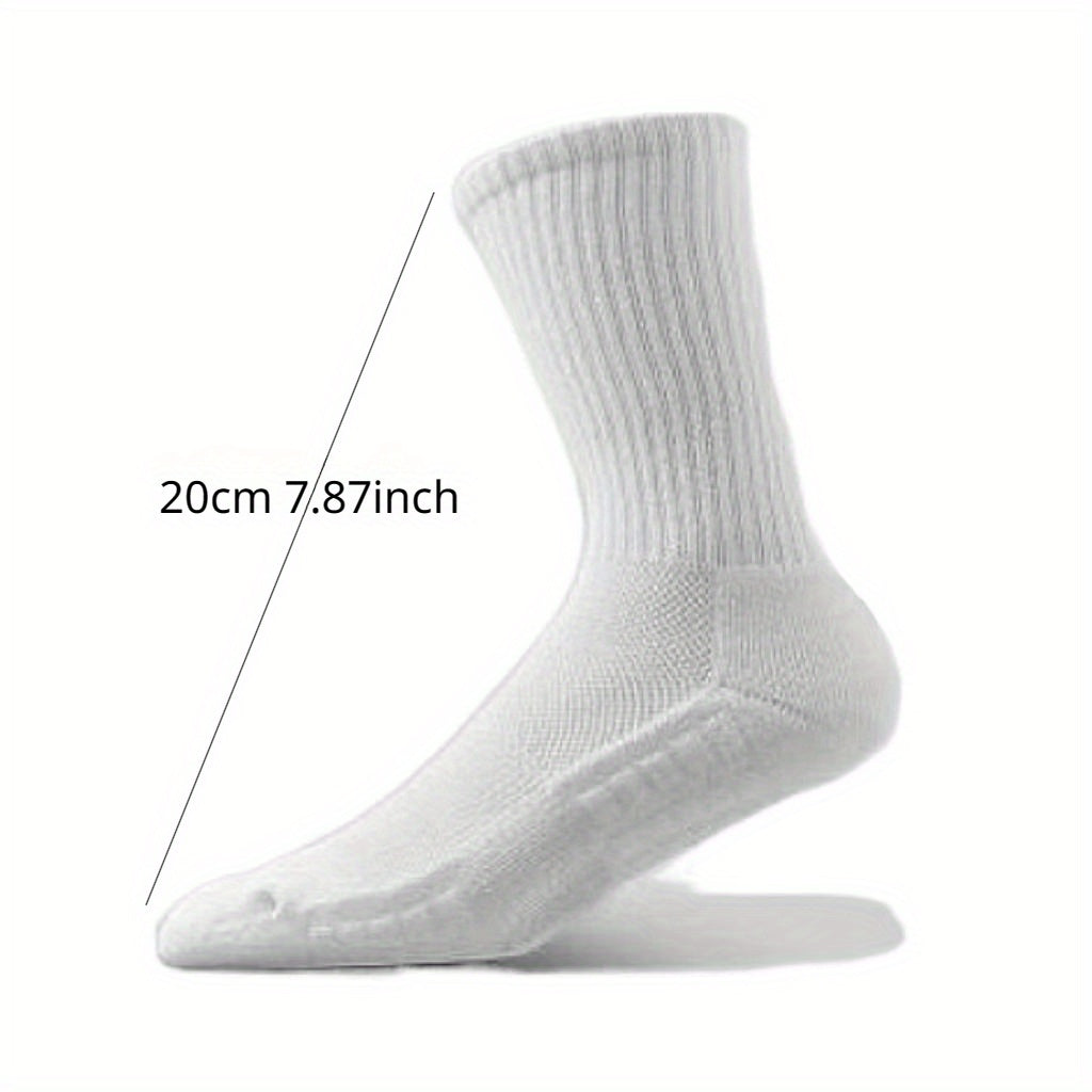 5 Pairs Men's Sports Crew Socks, Breathable Basketball Socks