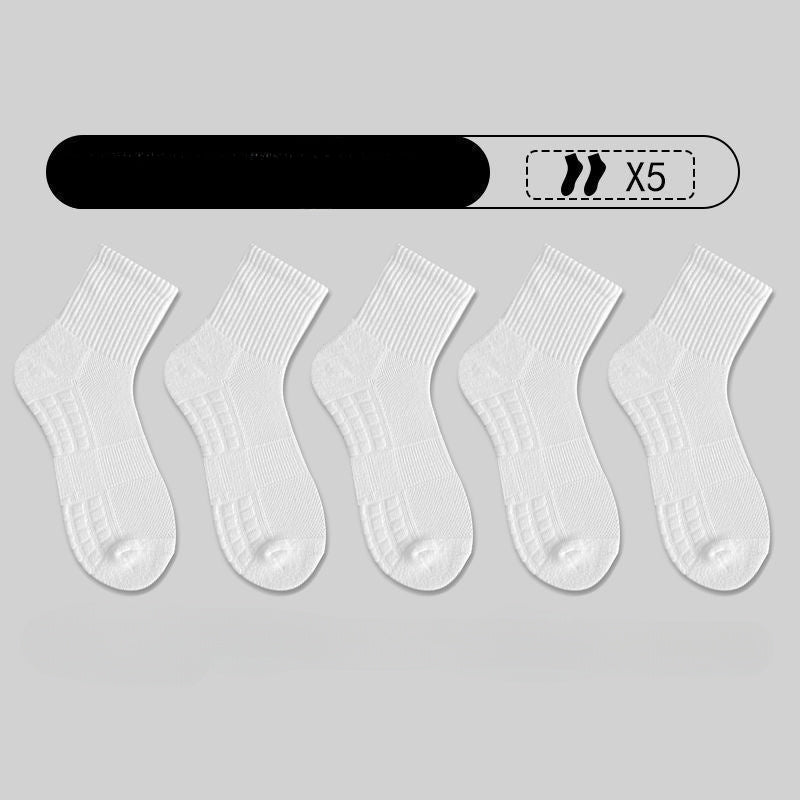 5 Pairs Men's Sports Crew Socks, Breathable Basketball Socks