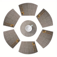 7pcs Waterproof Placemats Set of 6 Fan Shaped & 1 Round