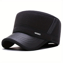 Winter Warm Thickened Hat Military Flat Top Cap With Earflaps Men's Hat