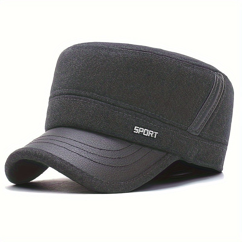 Winter Warm Thickened Hat Military Flat Top Cap With Earflaps Men's Hat