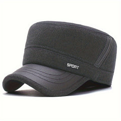 Winter Warm Thickened Hat Military Flat Top Cap With Earflaps Men's Hat