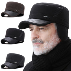 Winter Warm Thickened Hat Military Flat Top Cap With Earflaps Men's Hat