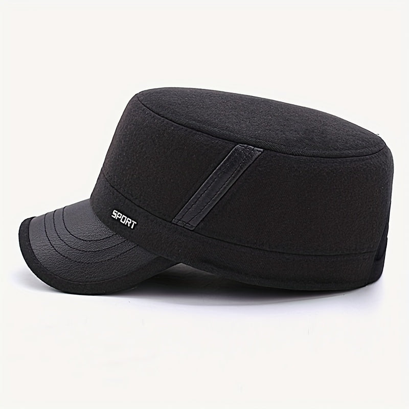 Winter Warm Thickened Hat Military Flat Top Cap With Earflaps Men's Hat