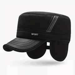 Winter Warm Thickened Hat Military Flat Top Cap With Earflaps Men's Hat