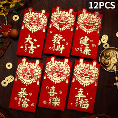 12pcs Dragon Year 3D Red Envelope YearLucky Money Bag Chinese Year Decorations