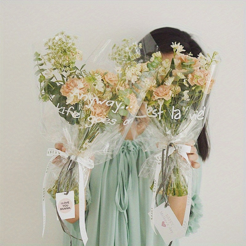 40 Sheets Transparent Packaging Glass Paper Fresh Flower Bouquet Water Resistant