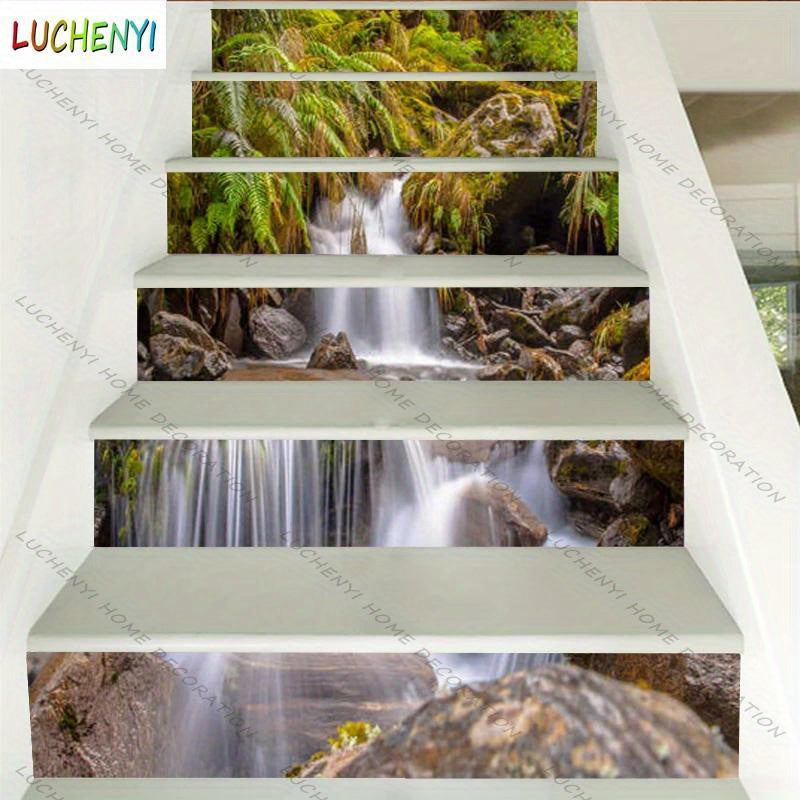 Waterfall Landscape Staircase Sticker Set - DIY Adhesive Stair Decal Mural