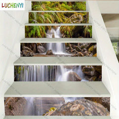 Waterfall Landscape Staircase Sticker Set - DIY Adhesive Stair Decal Mural