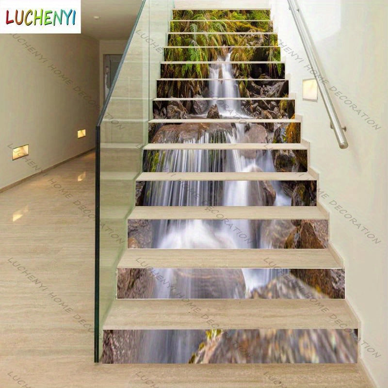 Waterfall Landscape Staircase Sticker Set - DIY Adhesive Stair Decal Mural