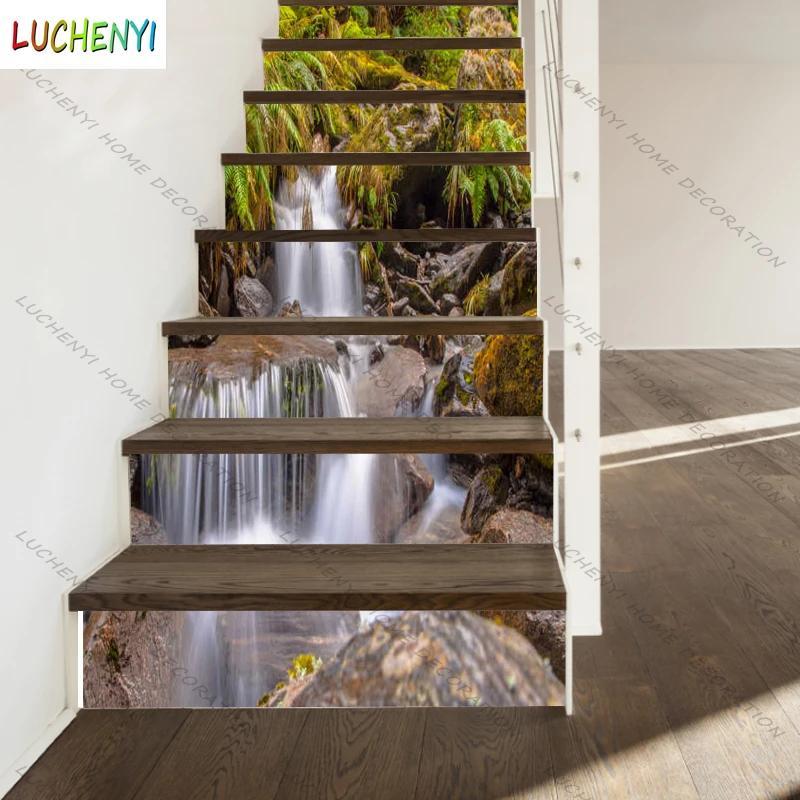 Waterfall Landscape Staircase Sticker Set - DIY Adhesive Stair Decal Mural