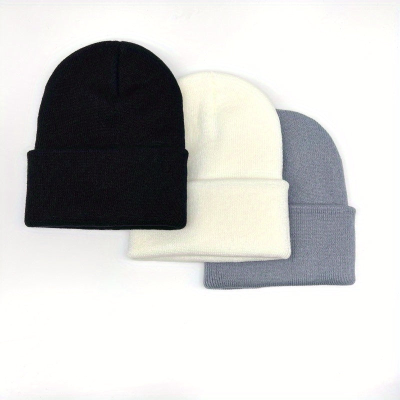 3pcs Winter Beanie Skull Cap Knitted Hat For Men And Women