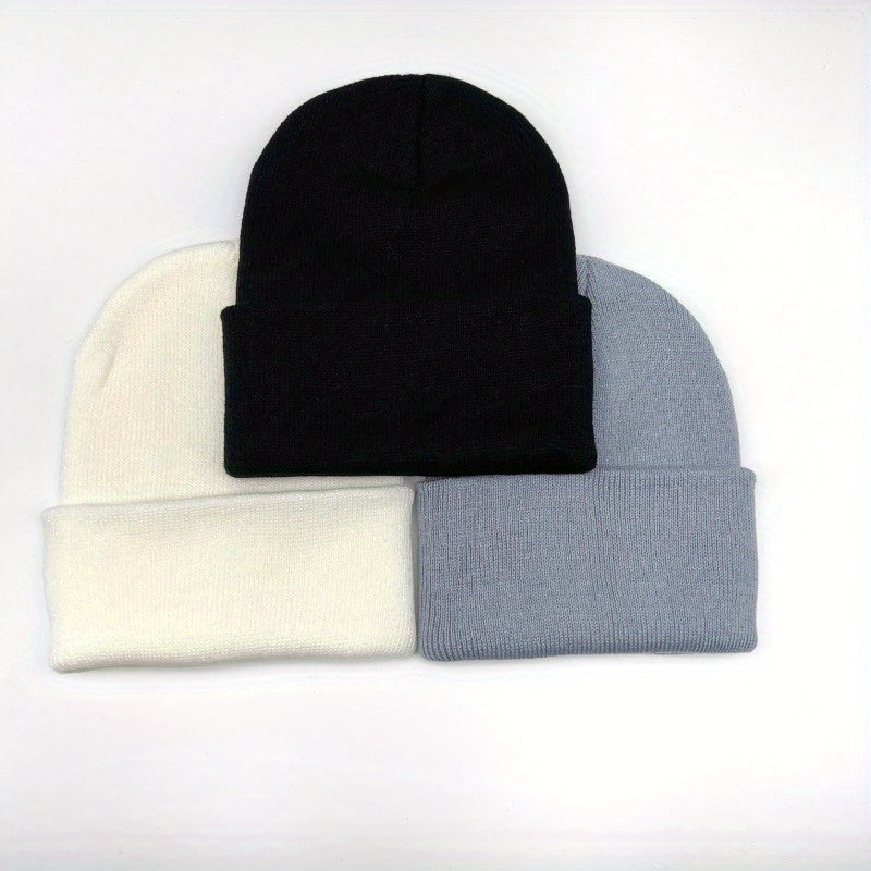 3pcs Winter Beanie Skull Cap Knitted Hat For Men And Women