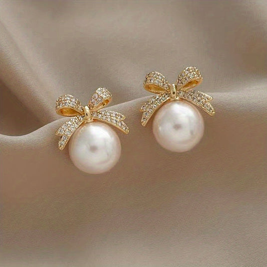 2 Packs Bowknot & Faux Pearl Stud Earrings