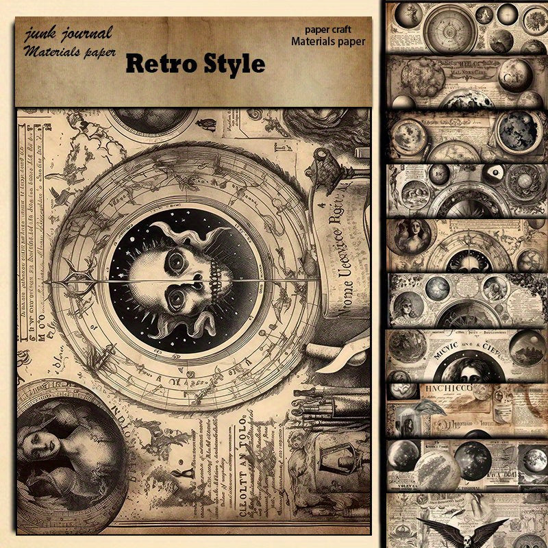 10pcs Large Mysterious Planet Retro Journal Paper for DIY Crafts