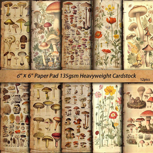 10pcs Large Size Mushroom Illustration Paper Retro Journal Decoration