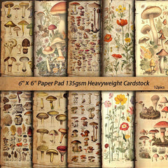 10pcs Large Size Mushroom Illustration Paper Retro Journal Decoration