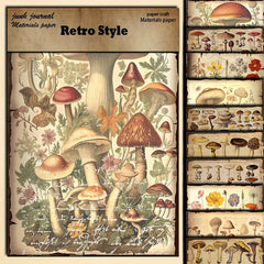 10pcs Large Size Mushroom Illustration Paper Retro Journal Decoration