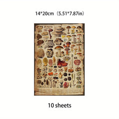 10pcs Large Size Mushroom Illustration Paper Retro Journal Decoration