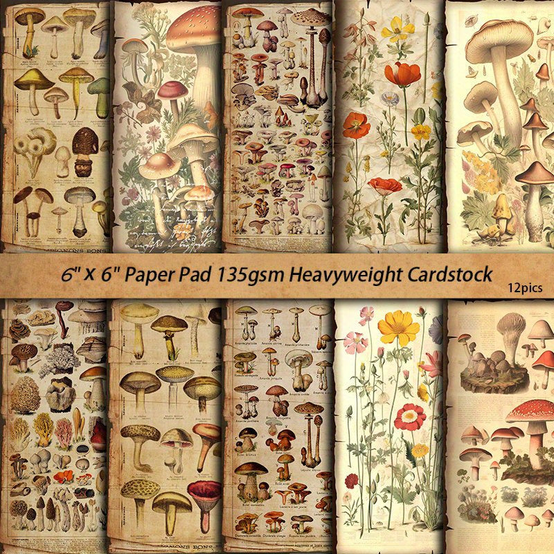 10pcs Large Size Mushroom Illustration Paper Retro Journal Decoration