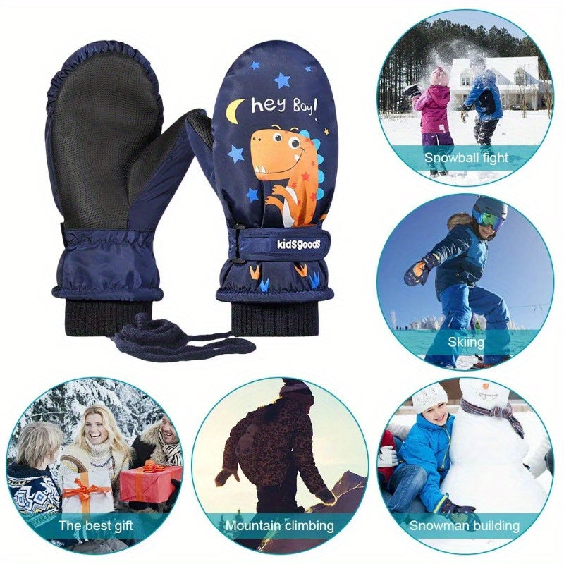 Winter Thermal Gloves Waterproof Full Finger Mittens With Lanyard