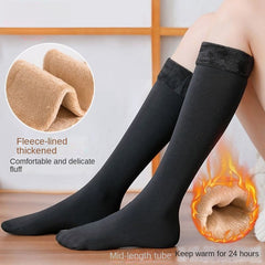 3 Pairs Warm Knee High Socks Plush Lined Calf Socks, Women's Stockings