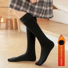 3 Pairs Warm Knee High Socks Plush Lined Calf Socks, Women's Stockings