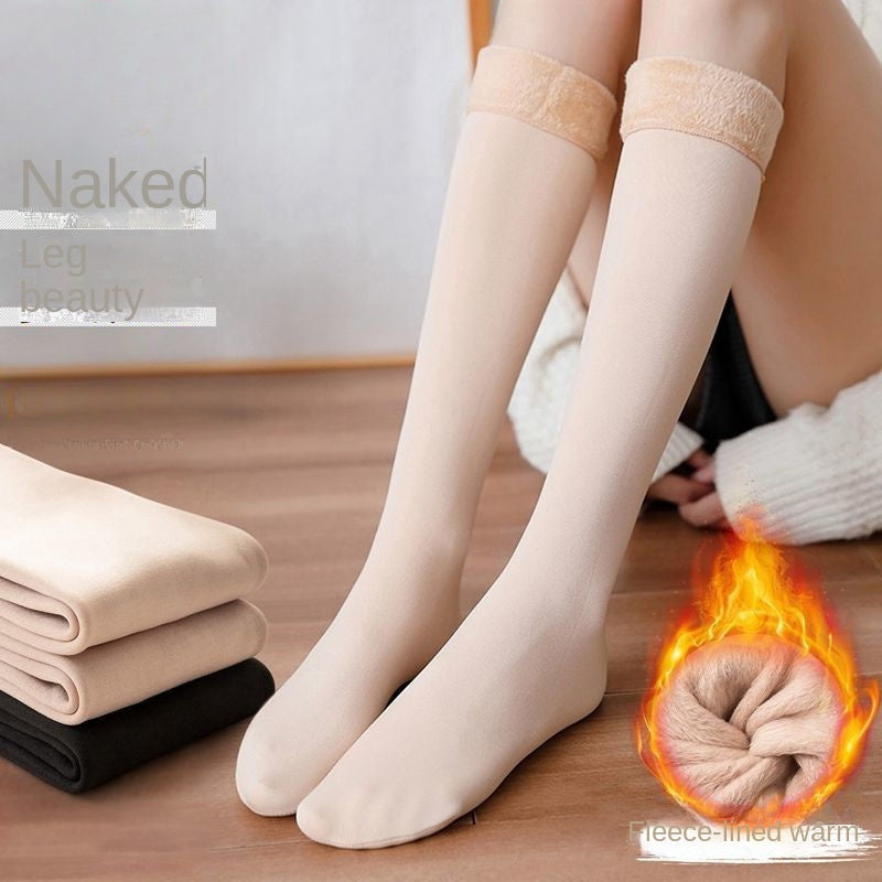 3 Pairs Warm Knee High Socks Plush Lined Calf Socks, Women's Stockings