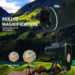 Compact Monocular Telescope with Phone Clip and Tripod