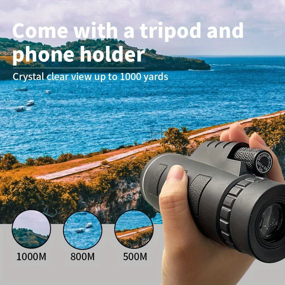 Compact Monocular Telescope with Phone Clip and Tripod