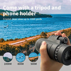 Compact Monocular Telescope with Phone Clip and Tripod