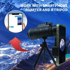 Compact Monocular Telescope with Phone Clip and Tripod
