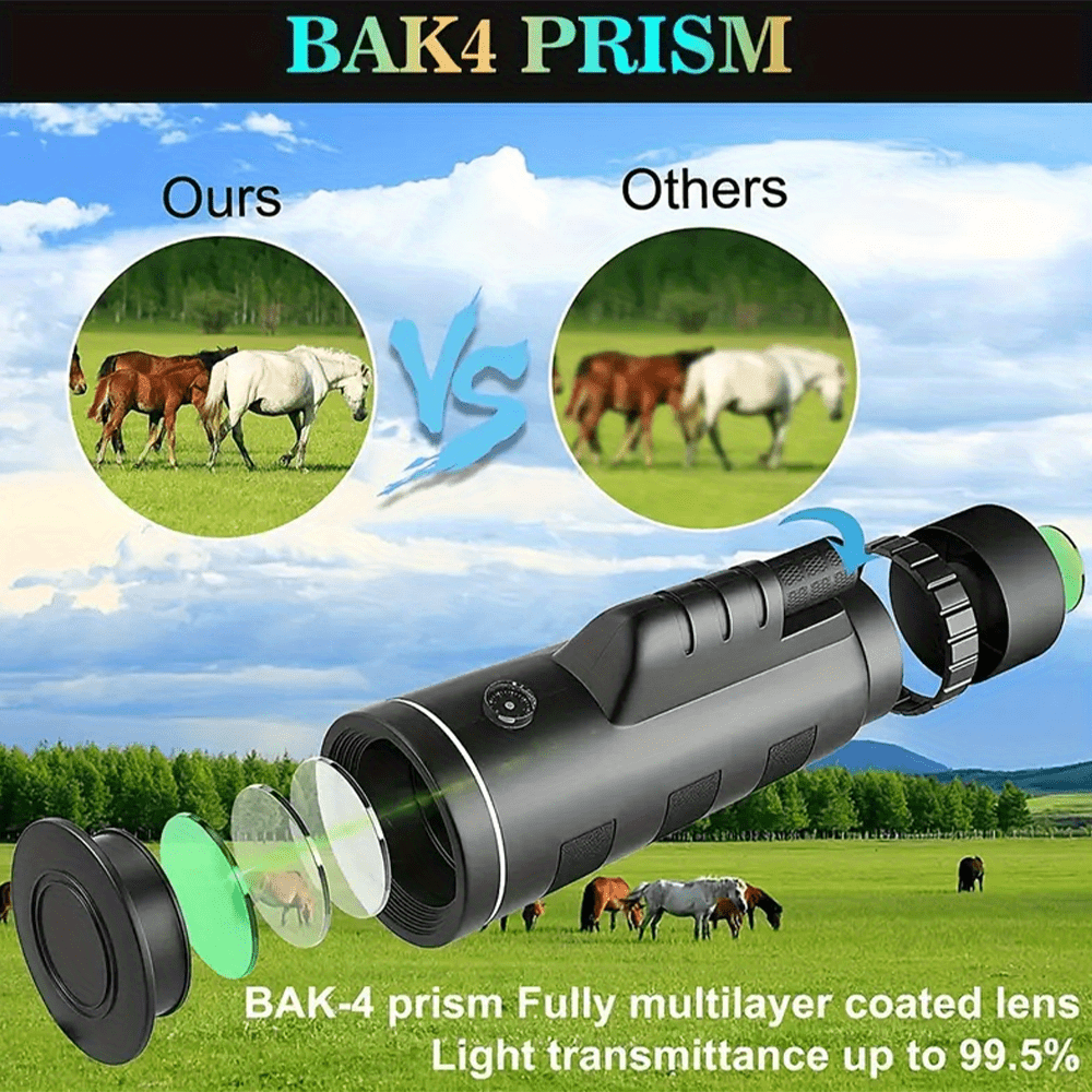 Compact Monocular Telescope with Phone Clip and Tripod
