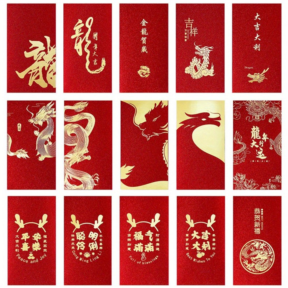 12pcs Chinese Red Envelopes Foil Lucky Money Envelopes Year of the Dragon