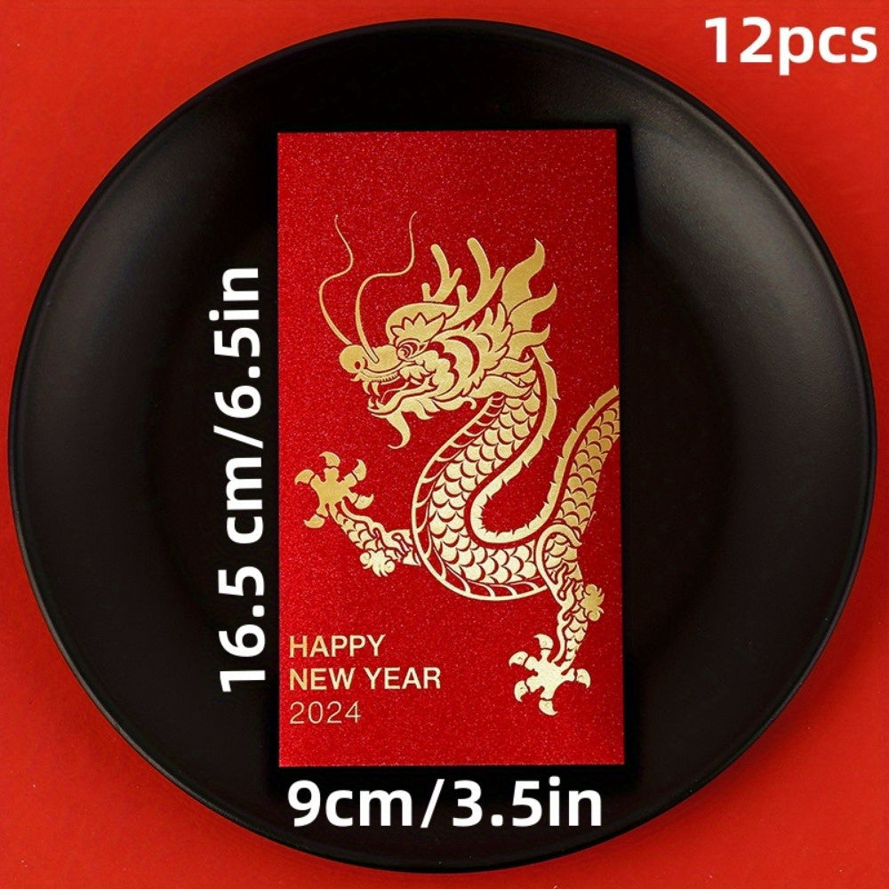 12pcs Chinese Red Envelopes Foil Lucky Money Envelopes Year of the Dragon