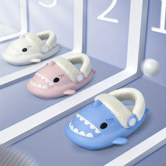 Cartoon Shark Fleece House Shoes for Boys Non-Slip Soft Bottom Walking Shoes